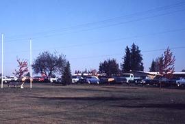 A view of the field in front of the Douglas Hall parking lot.