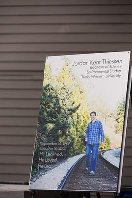 Sign for the dedication of the Jordan Thiessen Courtyard