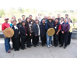 Visiting members of the Kwantlen First Nation with TWU personnel