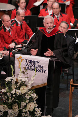 Paul Rader speaking at President Raymond's inauguration