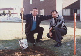 Bert Friesen with a shovel