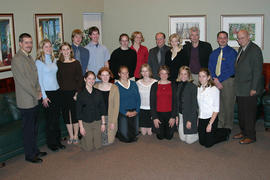 Student scholarship winners posing with several administrators