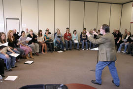 John Washburn conducting a practice session combining members of the VCC and TWU Chamber Choir