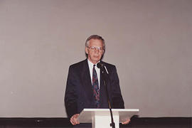 Henry Wiebe speaking at the dedication ceremony for the Neufeld Science Centre