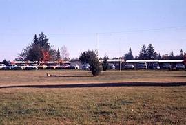 A view of the field in front of the Douglas Hall parking lot.