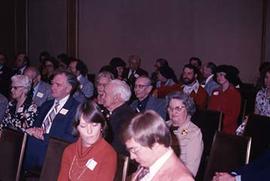 View of an audience attending an unidentifed event.