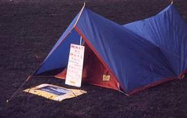 Tent on campus grounds.