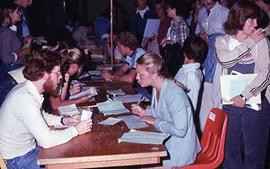 Students in the dining hall.