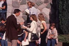 Students outside the Calvin B. Hanson Chapel.