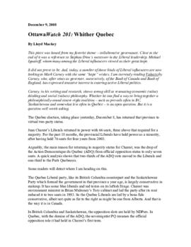 OttawaWatch 201: Whither Quebec.