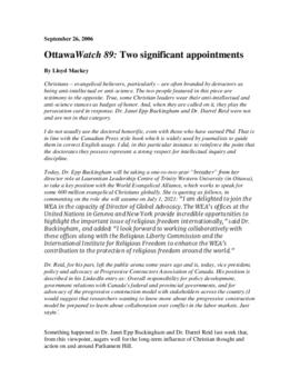 OttawaWatch 89: Two significant appointments.