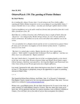 OttawaWatch 350: The passing of Pastor Holmes.