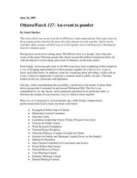 OttawaWatch 127: An event to ponder.