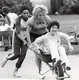 Wheel-barrow race during The Challenge