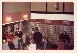 Students in the Douglas Hall mailroom