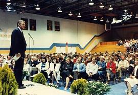 Guest speaker in the gymnasium