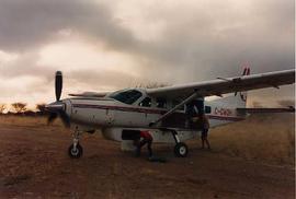 Unloading cargo from an airplane in Namibia