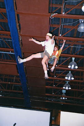 Two students doing an aerial ballet for the Variety Show