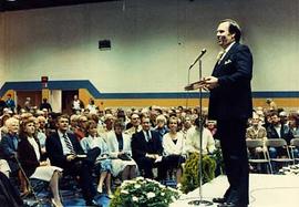 Guest speaker in the gymnasium