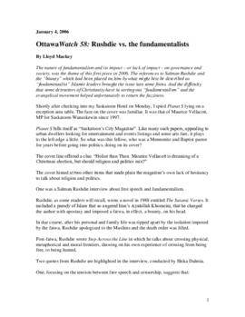 OttawaWatch 58: Rushdie vs. the fundamentalists.