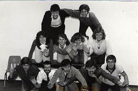 The Students Missions Fellowship posing in a pyramid