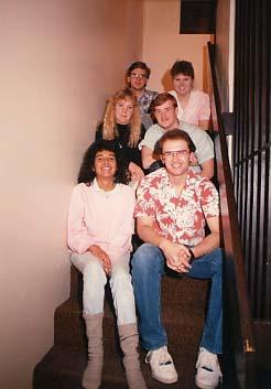 Students sitting in a stairwell