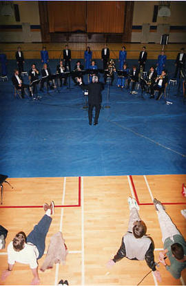 A visiting choir performing during chapel