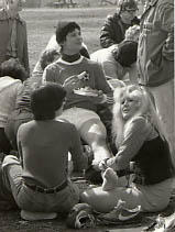 Students providing foot care during the Soccer Marathon