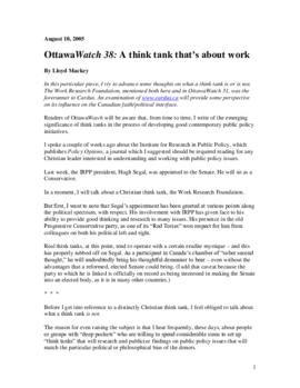 OttawaWatch 38: A think tank that's about work.