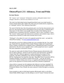 OttawaWatch 231: Ablonczy, Trost and Pride.