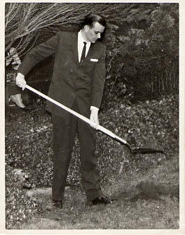 Calvin Hanson holding a shovel at the first sod turning