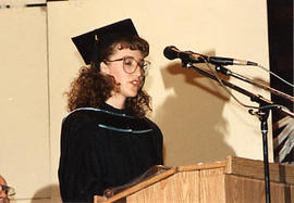 Valedictorian speaking at graduation ceremony