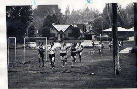 Track and Field meet with runners in a race