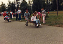 Wheel barrow race during The Challenge