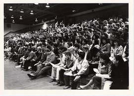 Students in the gymnasium during Missions Week