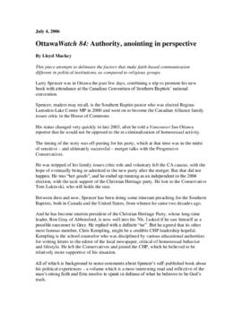 OttawaWatch 84: Authority, anointing in perspective.