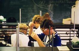 Students working on an experiment in class.