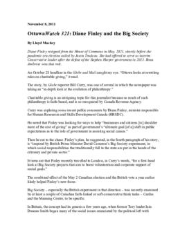 OttawaWatch 321: Diane Finley and the Big Society.