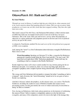 OttawaWatch 101: Hath not God said?