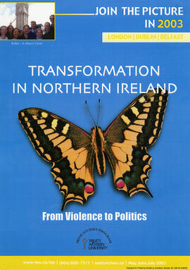 Transformation in Northern Ireland From Violence to Politics promotional program poster.